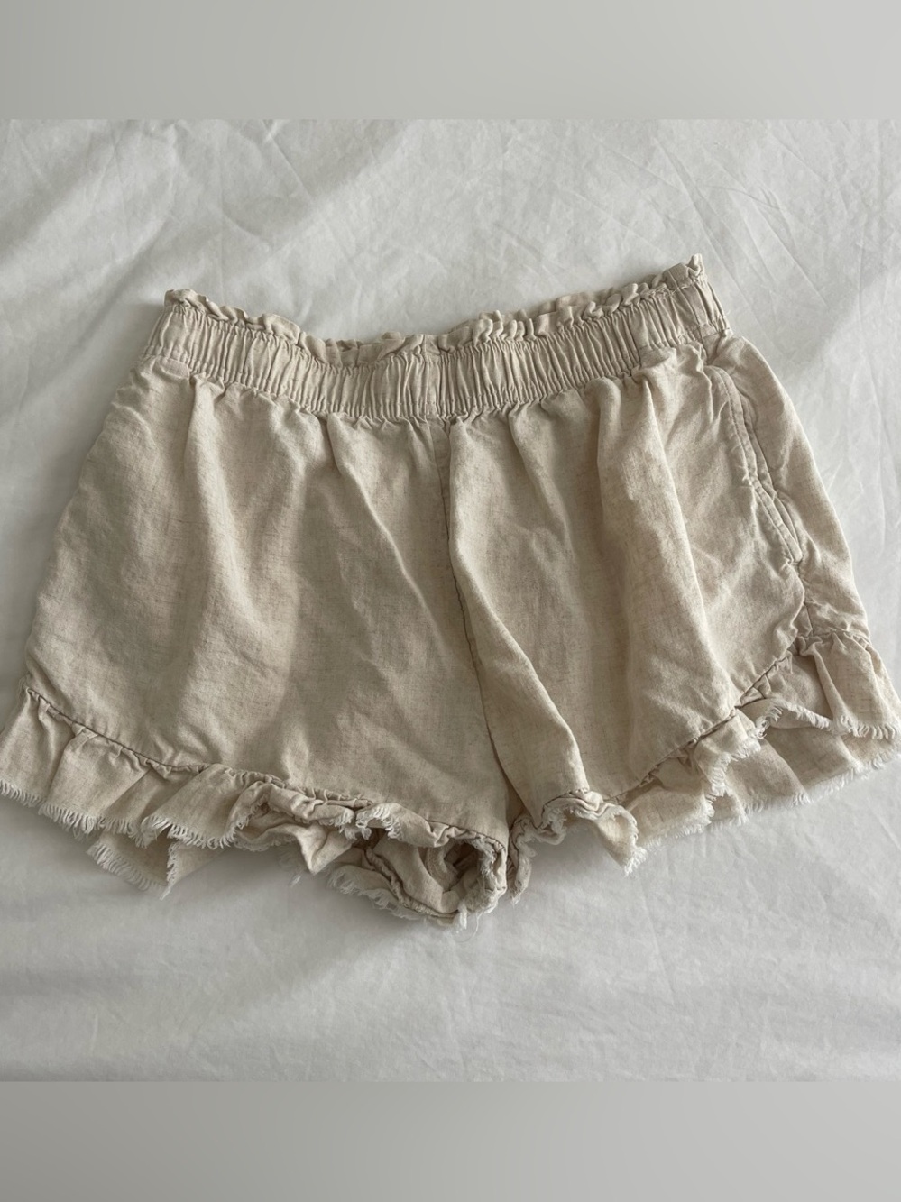 aerie Cream Ruffle-Hem High-Waist Lounge Shorts